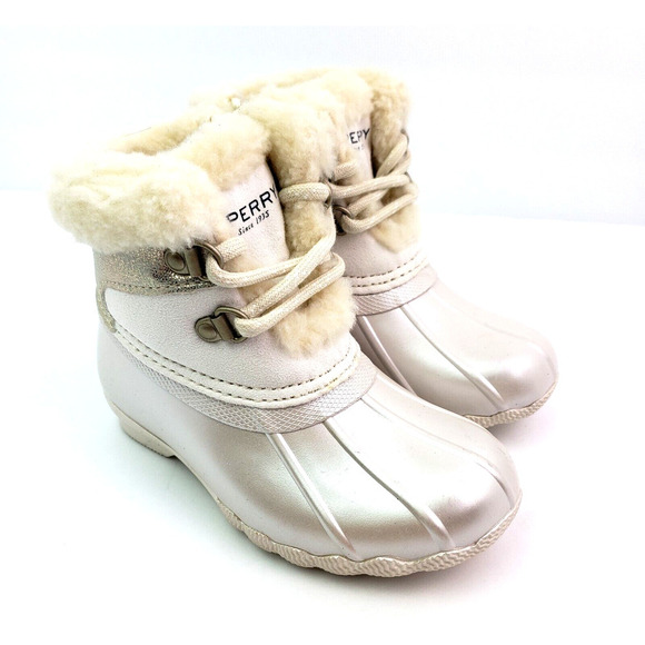 Sperry Alpine Saltwater Toddler Sz 7 Pearl Faux Shearling Waterproof Duck Boots - Picture 1 of 13